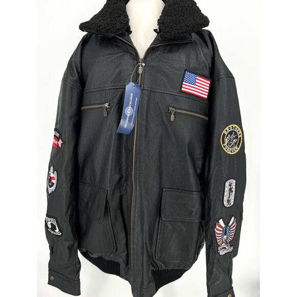 The Bradford Exchange Men's XXXL Leather Bomber Jacket Military Patches Black - Picture 1 of 14
